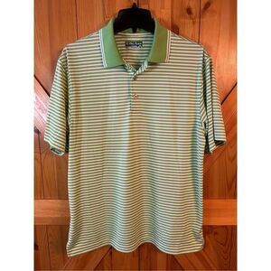 Pro Tour Cool Play Size Medium Green White Striped Polo Short Sleeve Shirt Golf